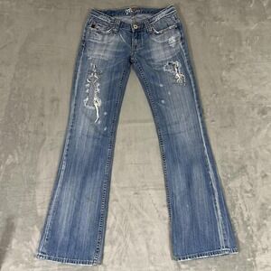 Miss Me‎ Jeans Womens 27 Light Wash Bootcut Distressed Flap Pockets JP4375